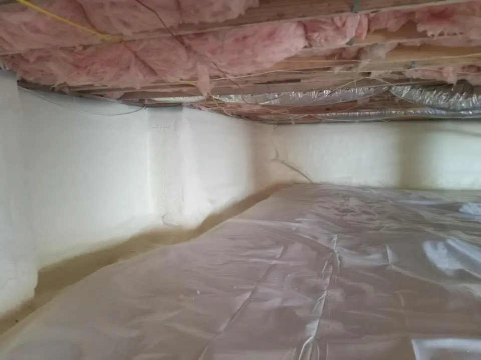 Crawl space encapsulation with closed-cell spray foam for Commercial Roof Restoration in Glendale